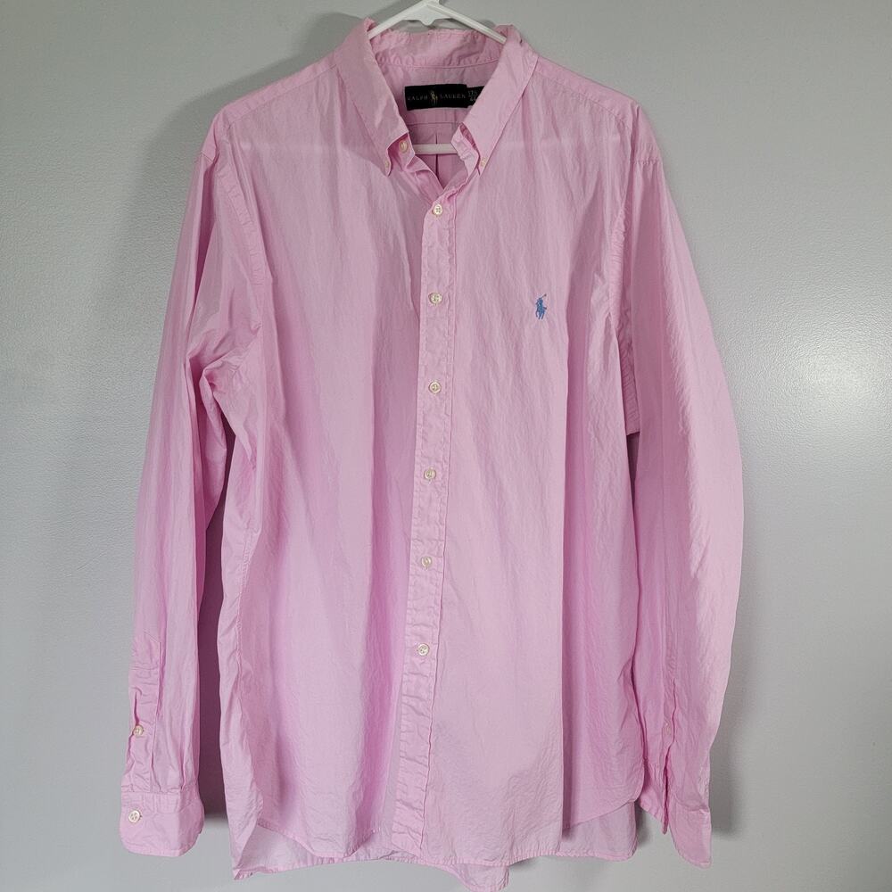 Ralph Lauren Pink Button Down Shirt Mens 17.5/44 Lightweight Preppy Office Work